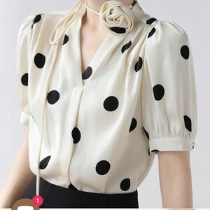 Silk Polka Dot Top With Rose Choker